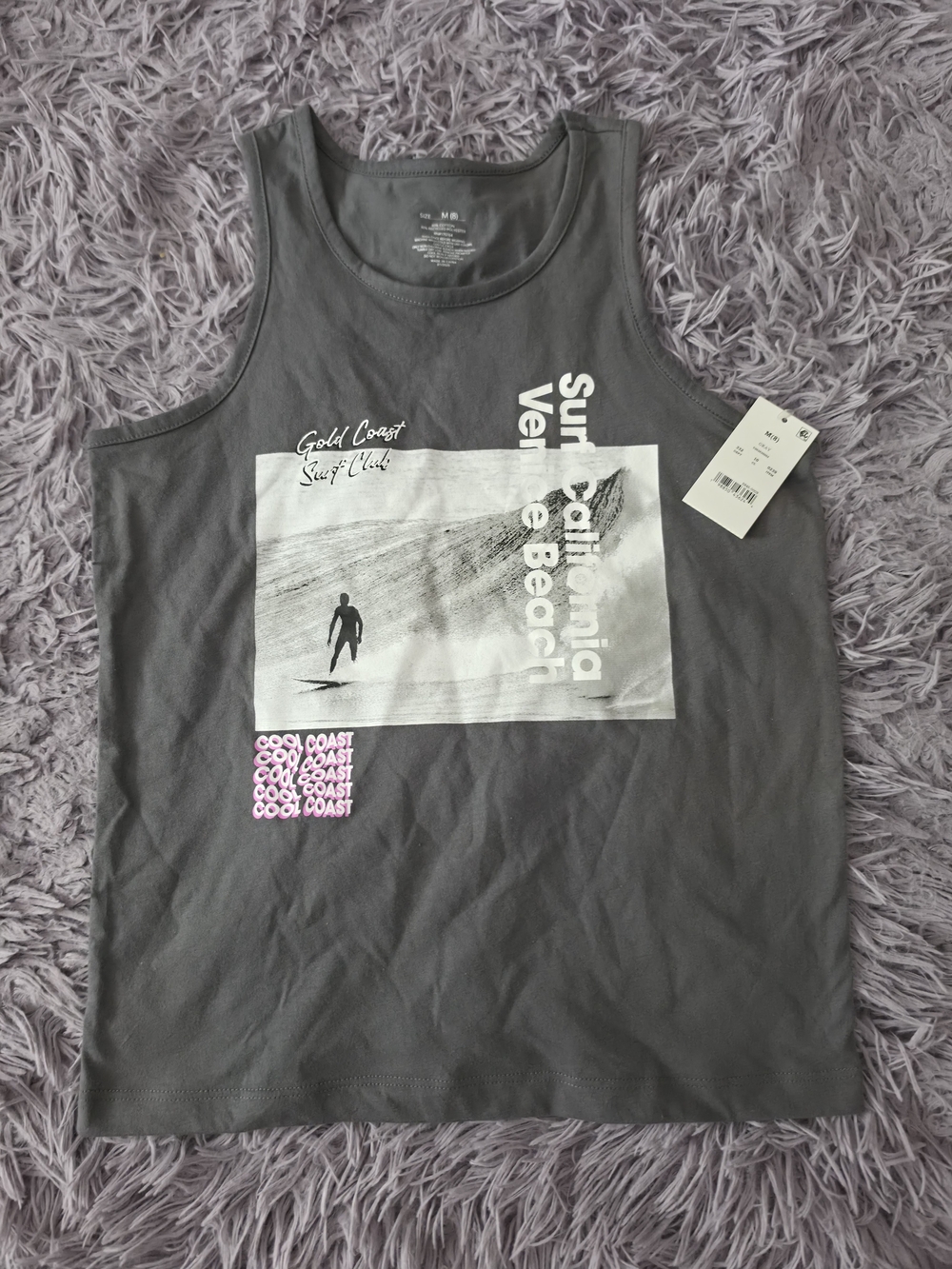 Boys Gray Surf Venice Beach Graphic Tank Top Sleeveless Crew Neck M (8)
